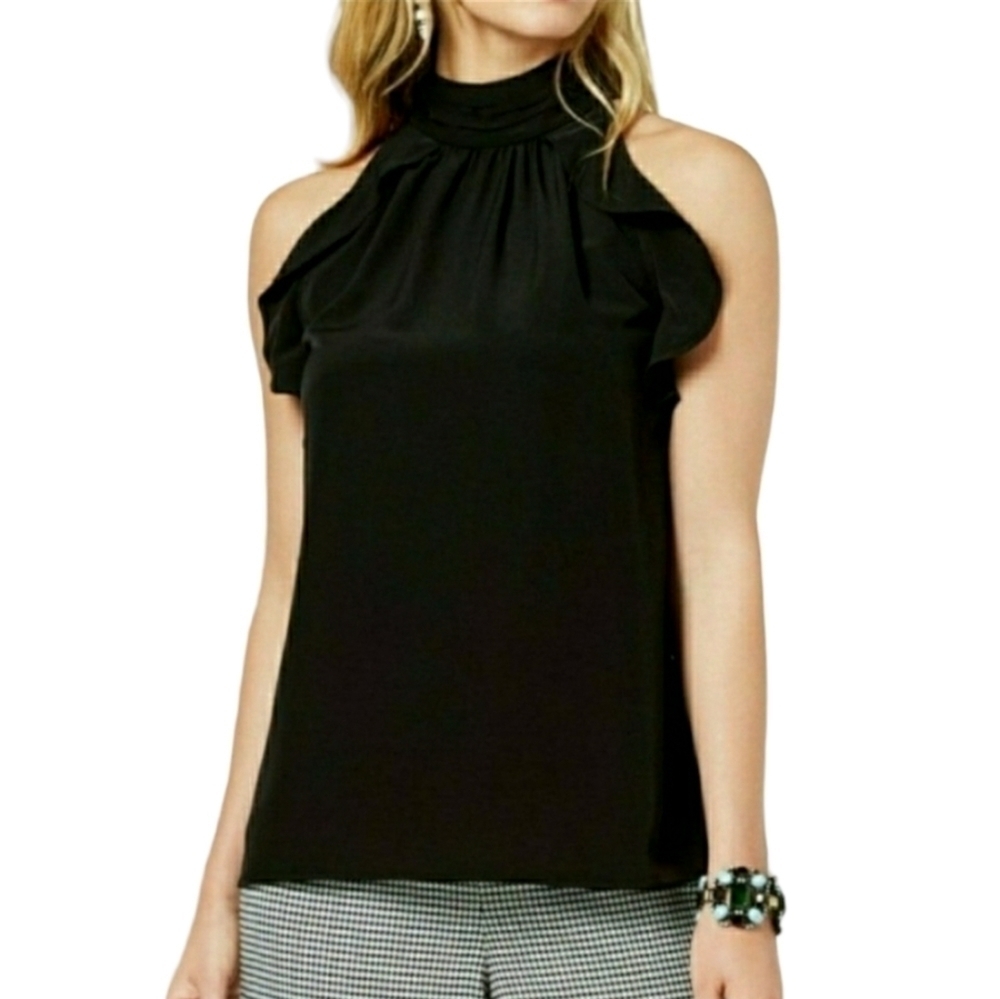 𝅺Zoe By Rachel Zoe Sleeveless Black Mock Neck Polyester Blouse - Size Large